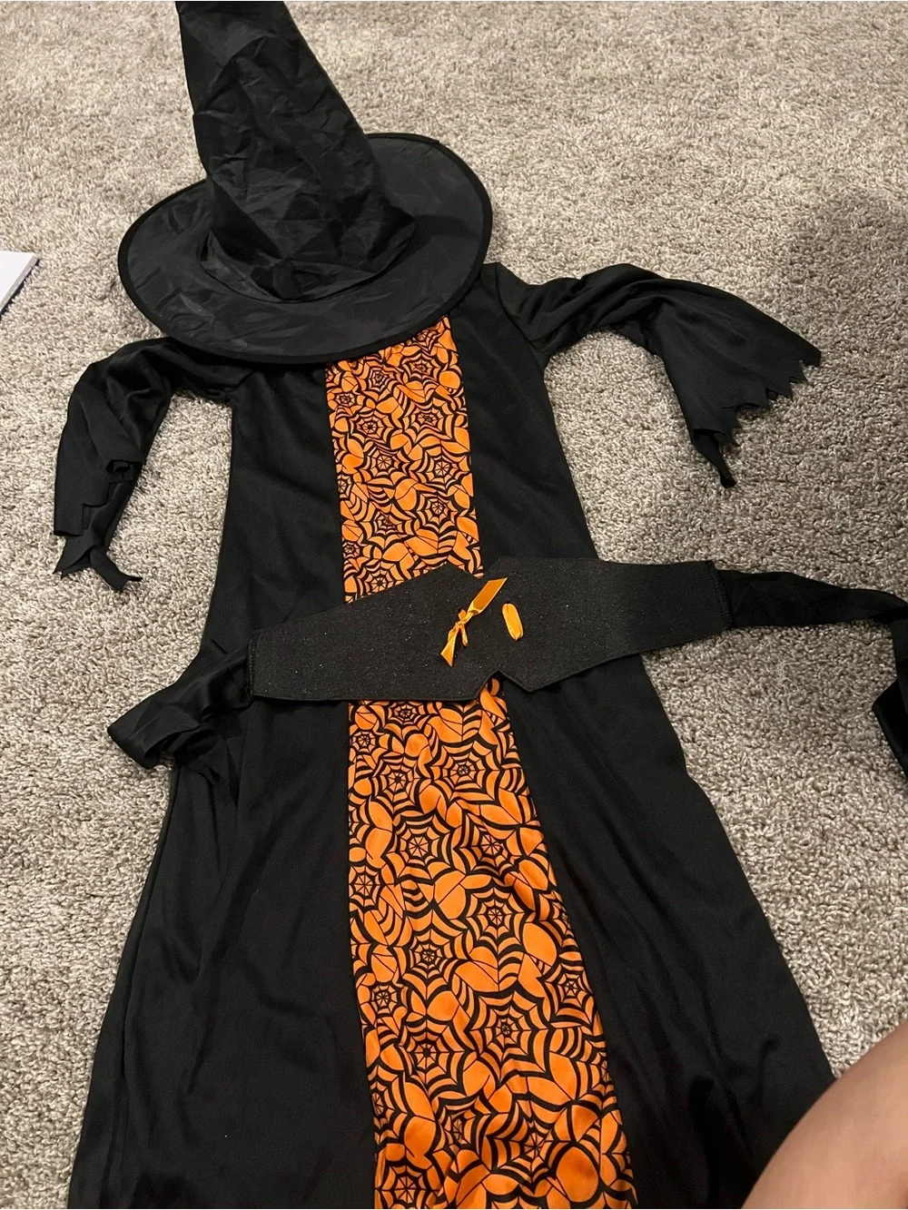 Little girls Black and Orange Witch Costume Dress with Hat